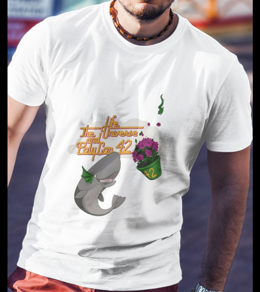 Life The Universe And Poly Con 42 Whale And Flowerpot T-Shirt
