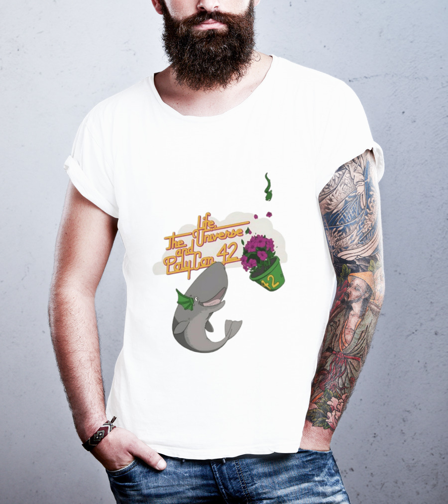 Life The Universe And Poly Con 42 Whale And Flowerpot T-Shirt