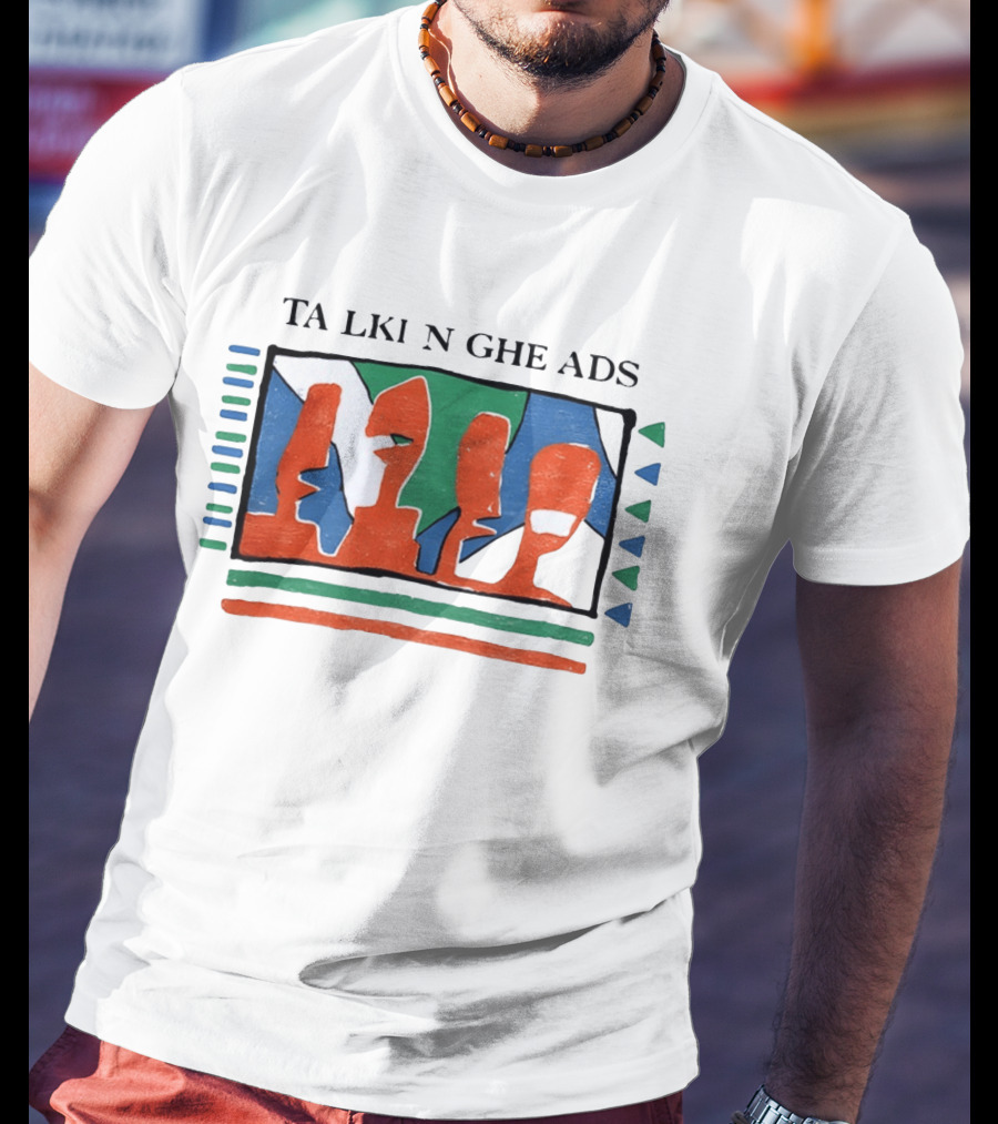 TA LKI N GHE ADS Bold Abstract Faces With Blue Green Accents T-Shirt