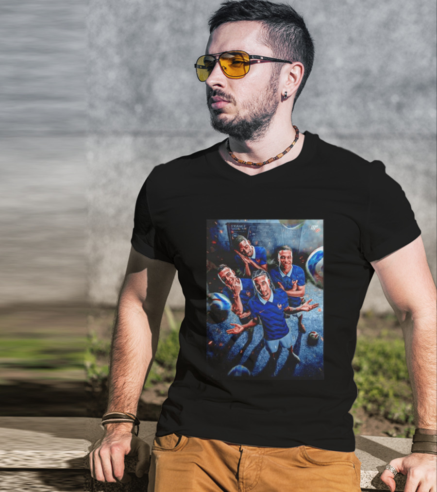 France National Team Players Collage Blue Jerseys Football Stars T-Shirt