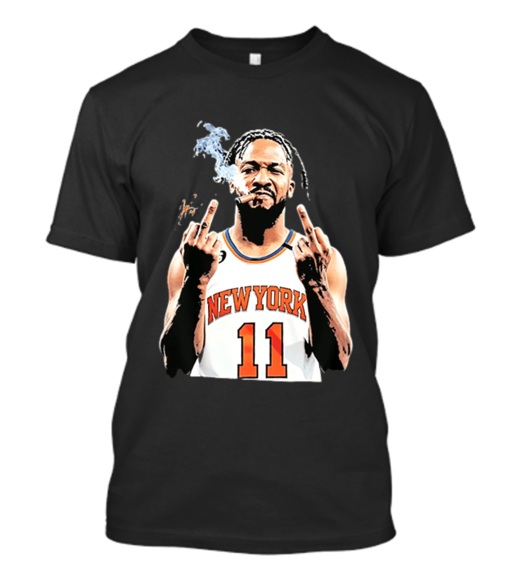New York Knicks Jalen Brunson 11 Smoking Cigar Middle Finger Pose T-Shirt