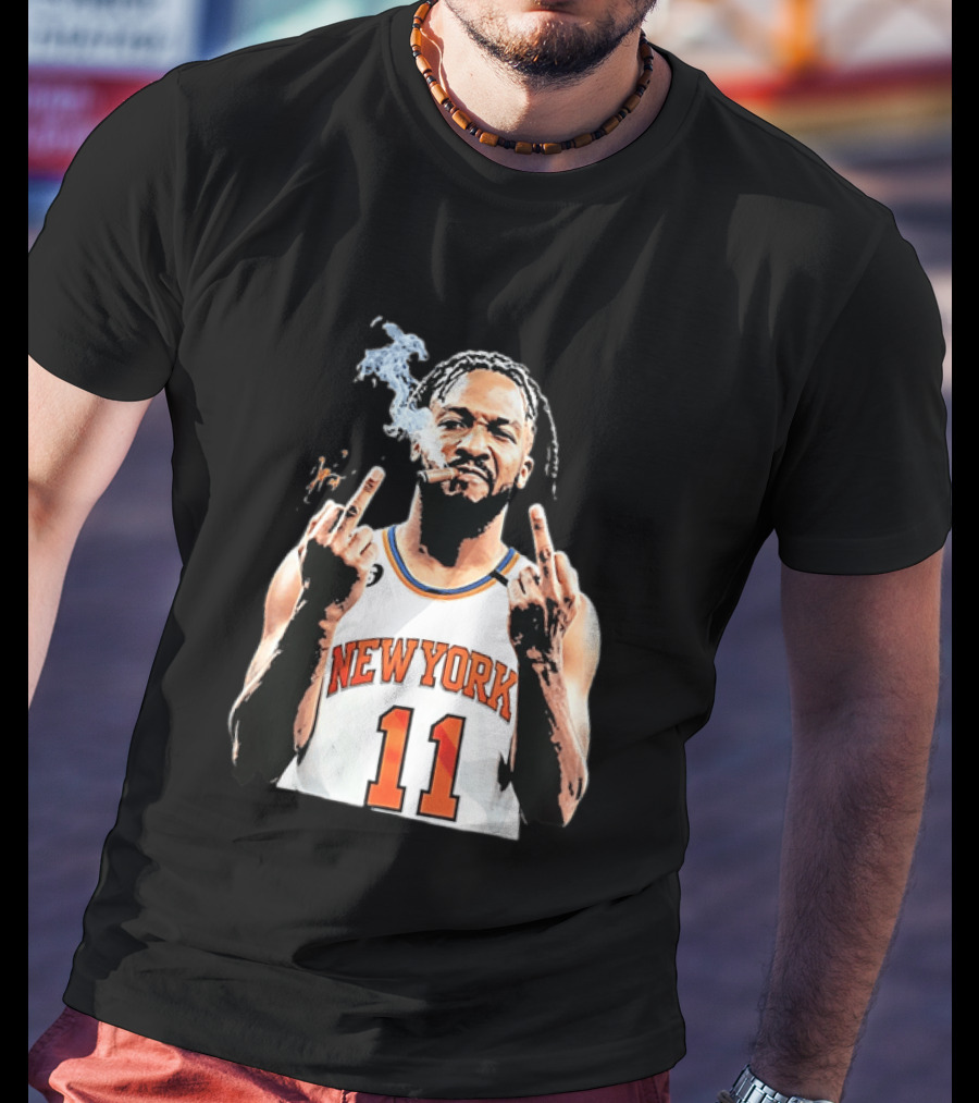 New York Knicks Jalen Brunson 11 Smoking Cigar Middle Finger Pose T-Shirt