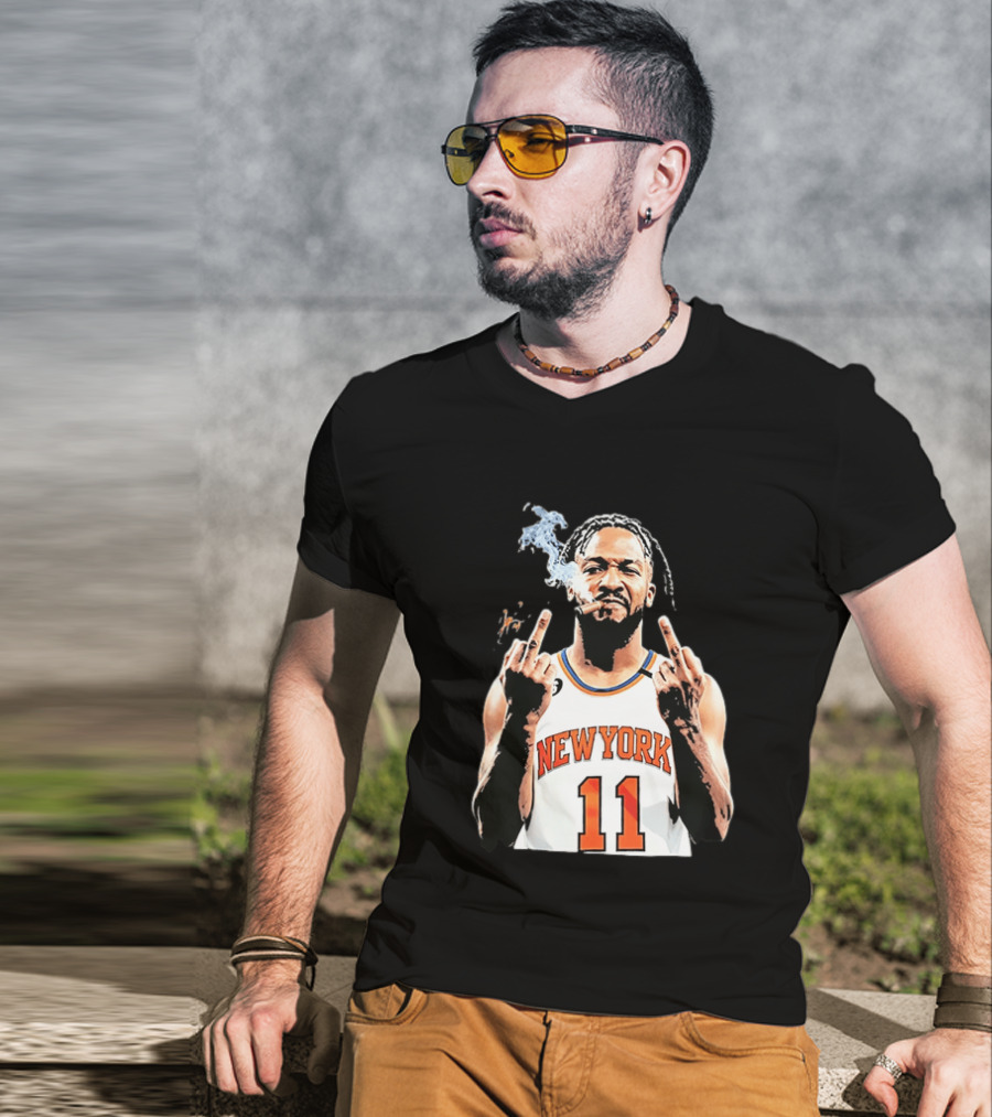 New York Knicks Jalen Brunson 11 Smoking Cigar Middle Finger Pose T-Shirt