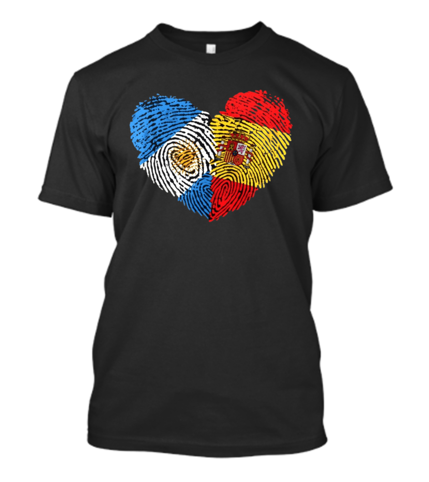 Half Spain Half Argentine Heart Fingerprints Flags Spain Argentina T-Shirt