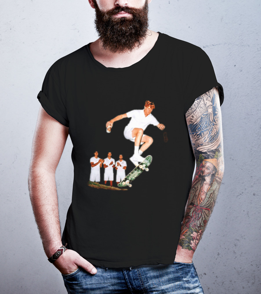 Jannik Sinner Skateboarding Wimbledon Men's Singles Italy 2026 Tennis Champion Jump T-Shirt