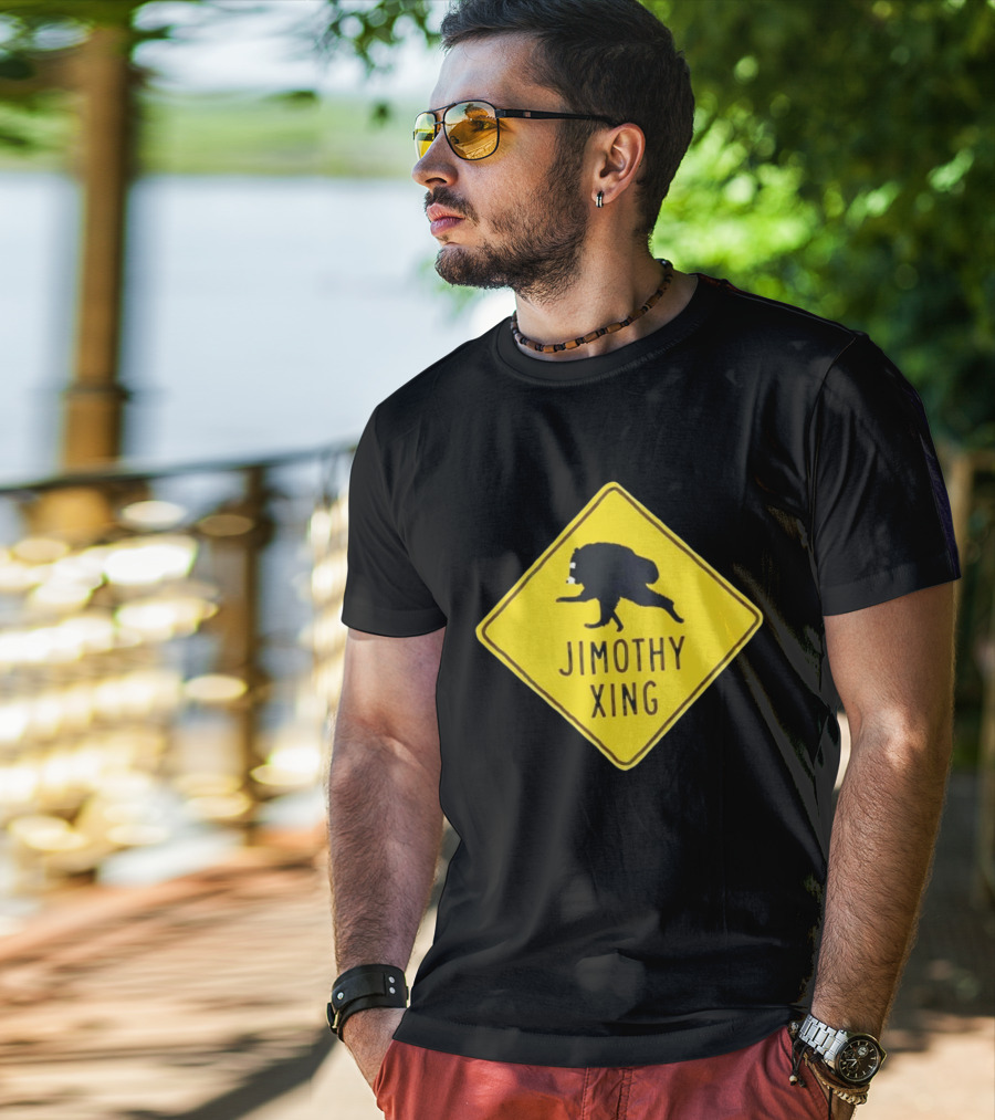 Jimothy Xing Raccoon Sign Crossing T-Shirt