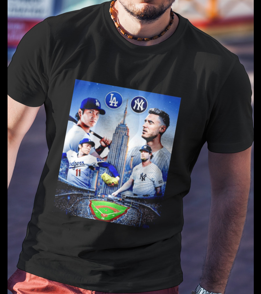Los Angeles Dodgers Vs New York Yankees Shohei Ohtani Yoshinobu Yamamoto Baseball City Skyline T-Shirt