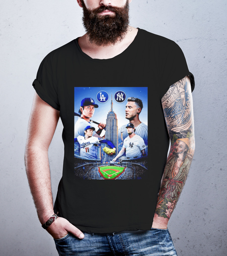 Los Angeles Dodgers Vs New York Yankees Shohei Ohtani Yoshinobu Yamamoto Baseball City Skyline T-Shirt