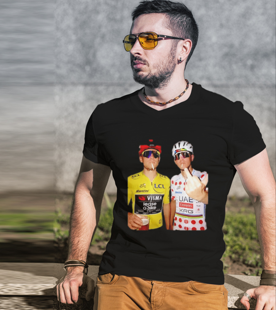 Jonas Vingegaard Tadej Pogačar 2026 Tour De France Visma UAE LCL Santini Emirates XRG Visor Beer Gesture T-Shirt