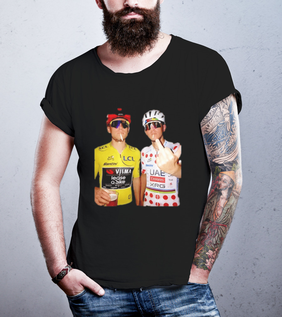 Jonas Vingegaard Tadej Pogačar 2026 Tour De France Visma UAE LCL Santini Emirates XRG Visor Beer Gesture T-Shirt