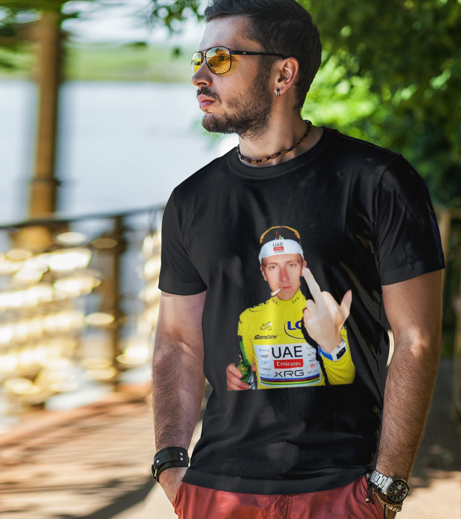 Tadej Pogačar Yellow Jersey Middle Finger Tour De France UAE Emirates LCL Santini T-Shirt
