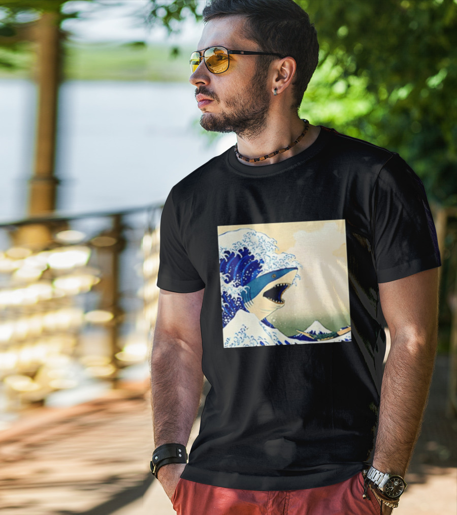 The Great Wave Off Kanagawa Sharks Fusion Art Japan Ukiyo E T-Shirt