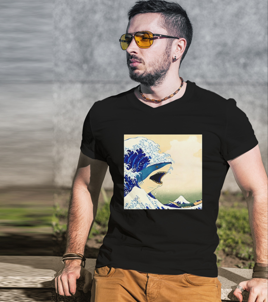 The Great Wave Off Kanagawa Sharks Fusion Art Japan Ukiyo E T-Shirt