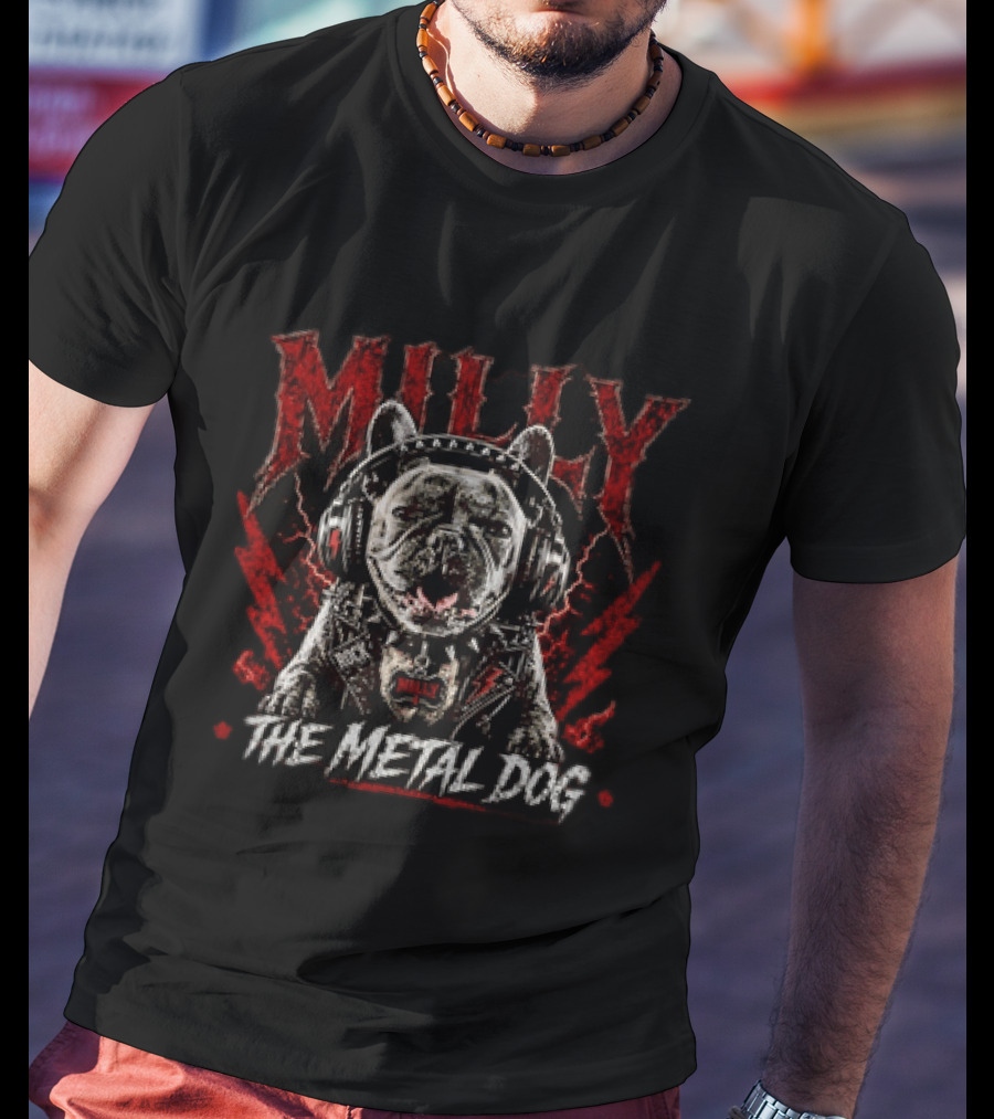 Milly The Metal Dog Headphones Red Lightning Jacket T-Shirt