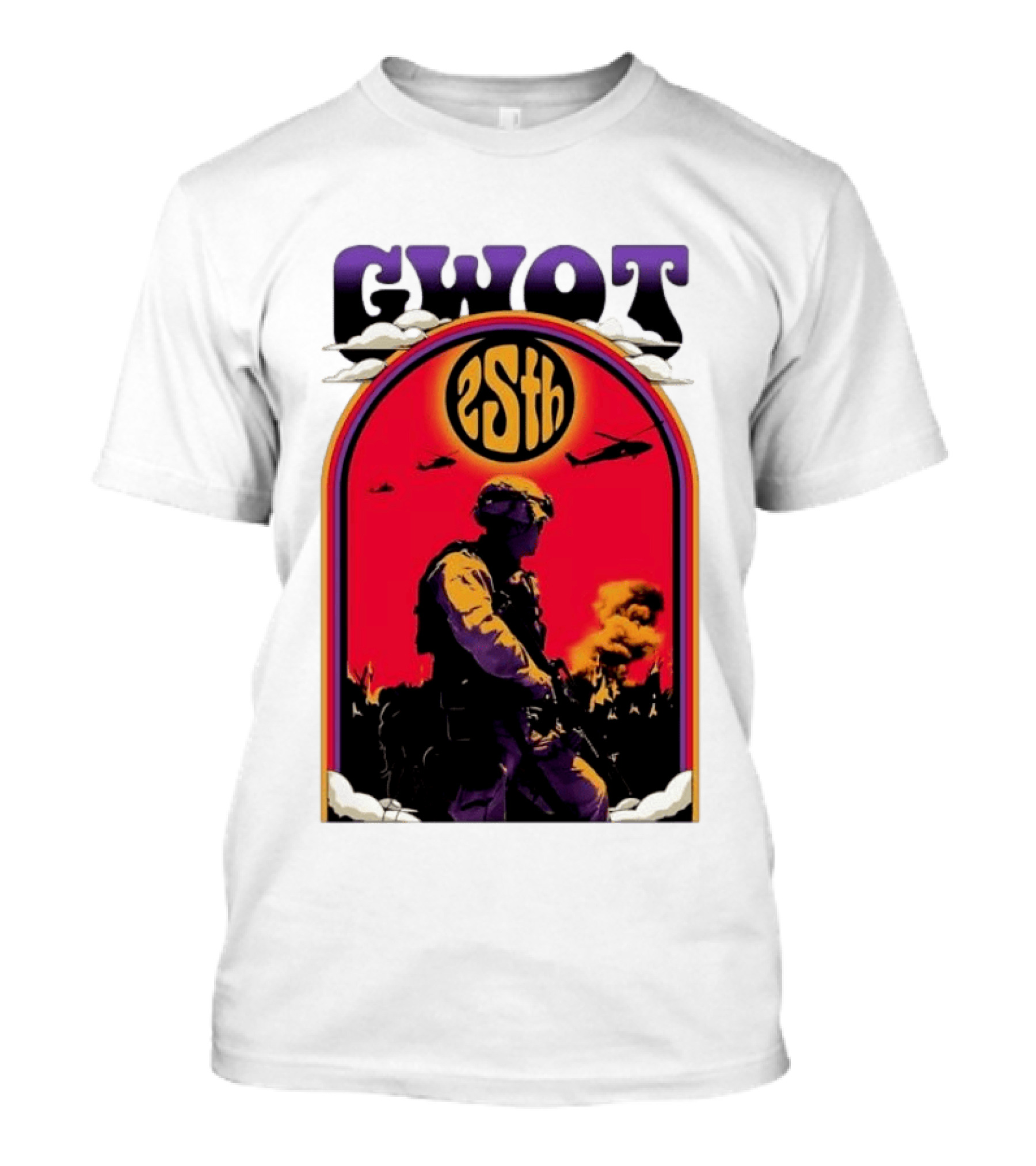 GWOT 25th Anniversary Soldier Helicopters Fire T-Shirt