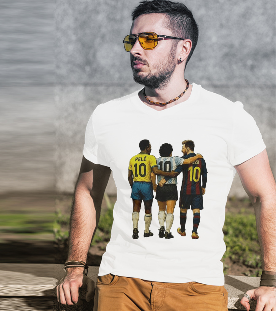 Pele Maradona Messi Football Legends Iconic Trio 10 T-Shirt