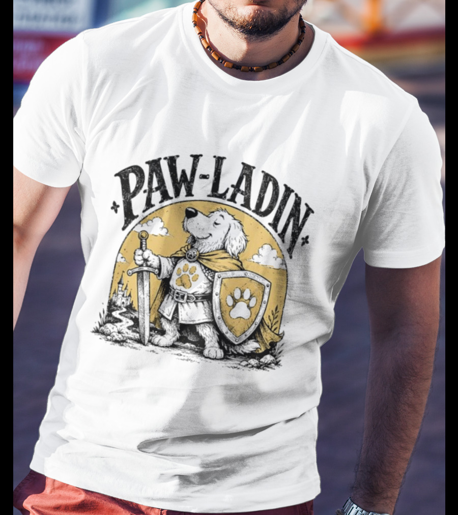 Paw Ladin Knight Dog Sword Shield Fantasy Adventure T-Shirt