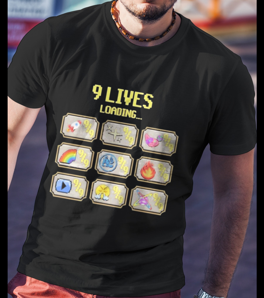 9 Lives Loading Rocket Cat Rainbow Fire Emoji Symbols Cvtscape Alleycvt T-Shirt