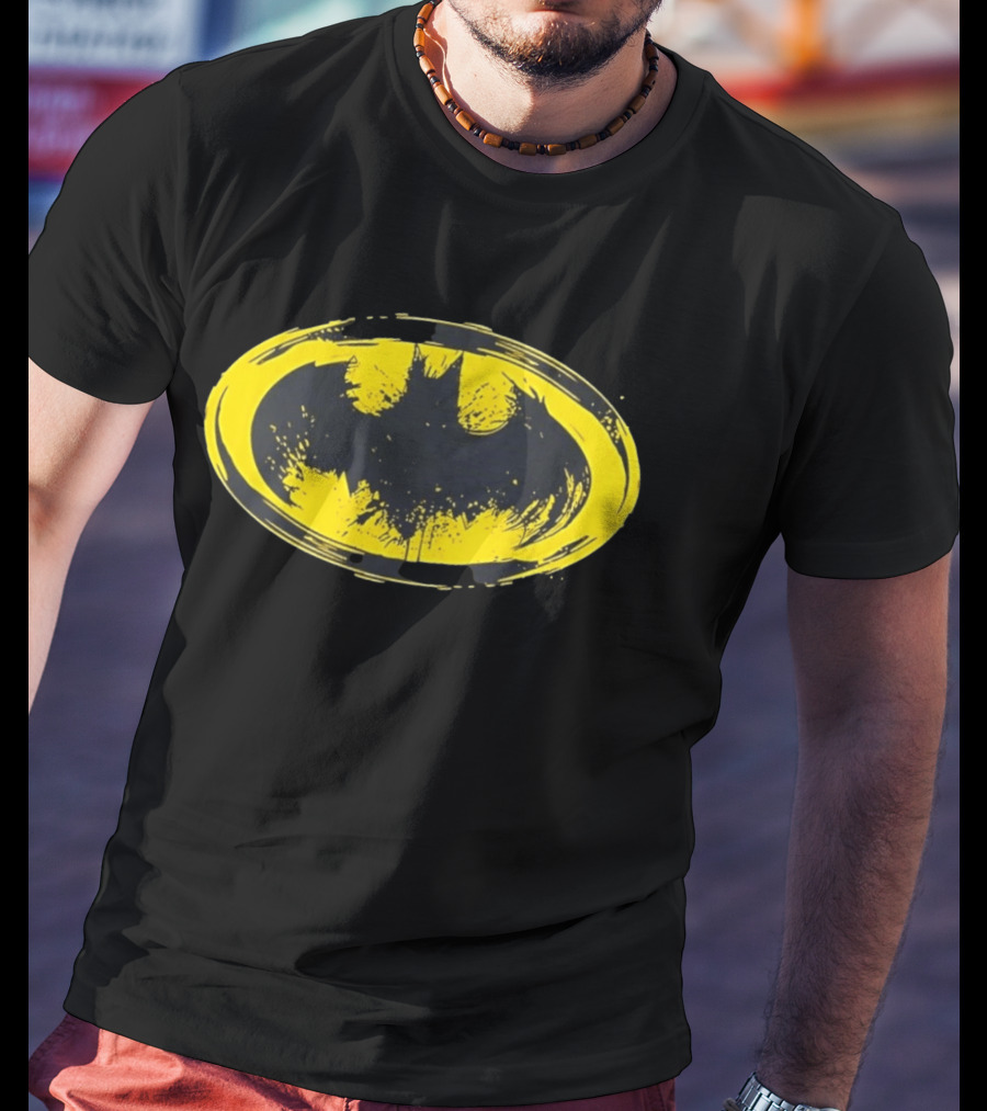 Batman Distressed Yellow Oval T-Shirt