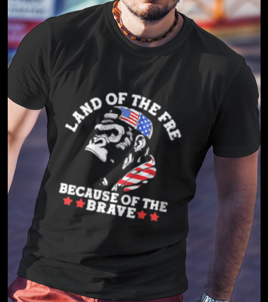 Land Of The Free Because Of The Brave Patriotic Monkey USA Flag T-Shirt