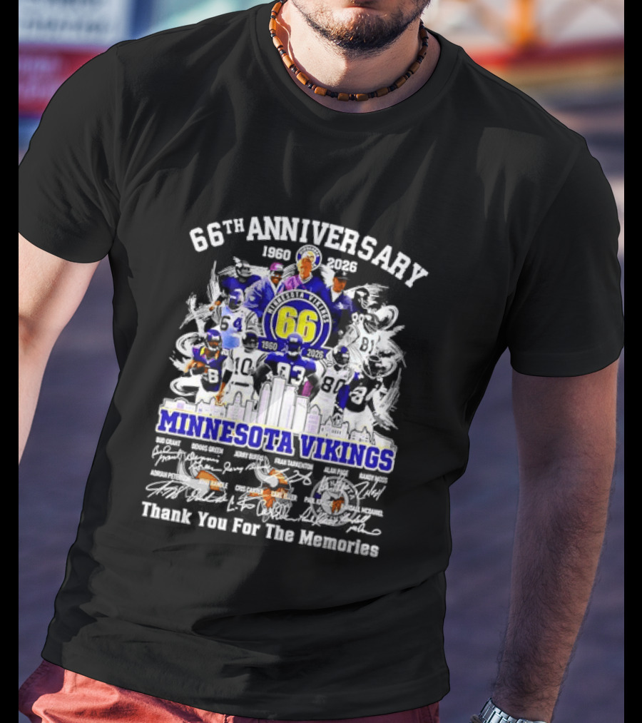 Minnesota Vikings 66th Anniversary 1960 2026 Legends Collage Thank You For The Memories T-Shirt
