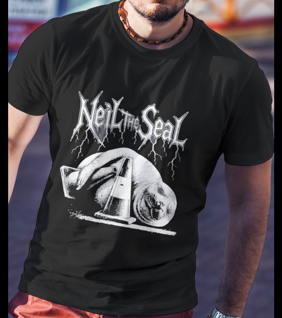 Neil The Seal Heavy Metal Gothic Animal 2026 With Traffic Cone Electric Guitar T-Shirt