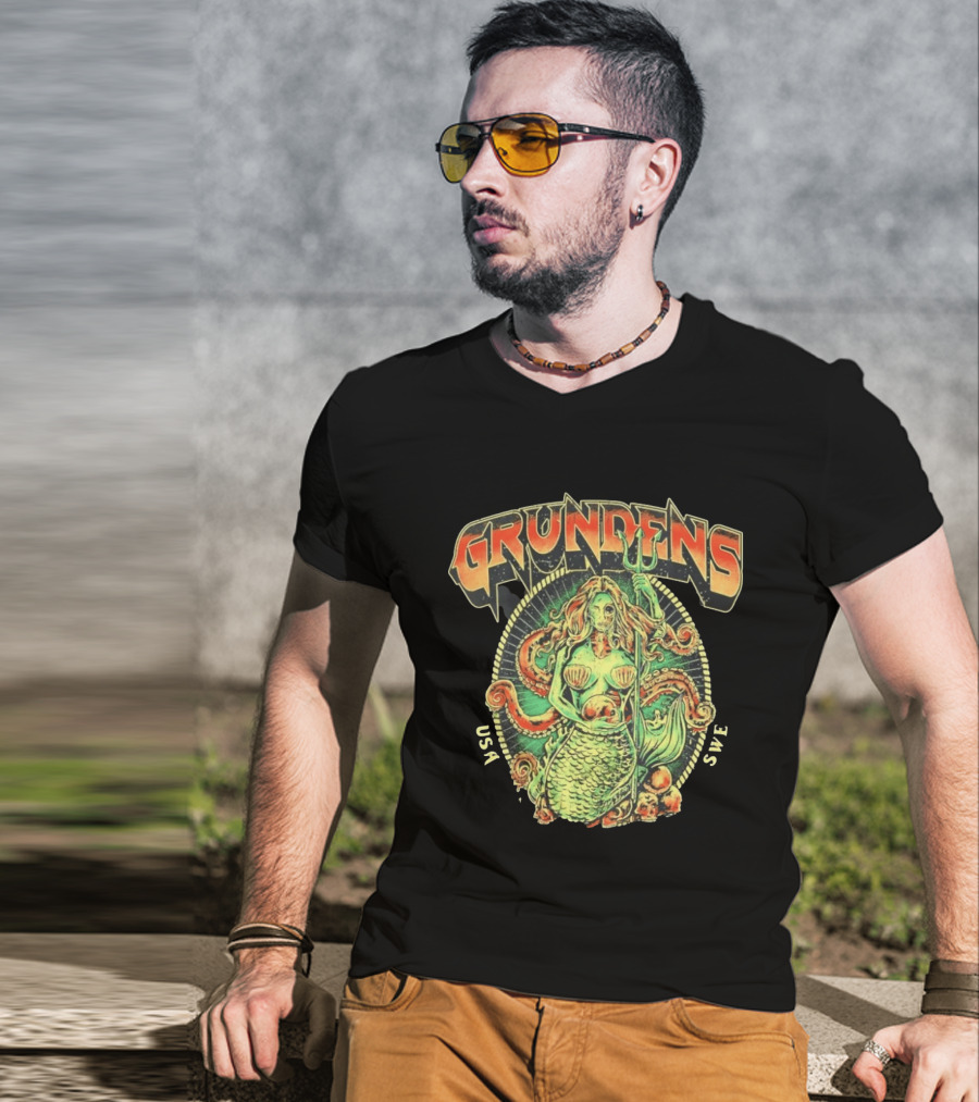 Grundens Undead Mermaid Holding Skull USA SWE Since 1926 T-Shirt