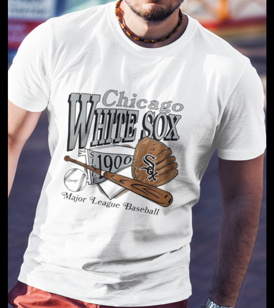 Chicago White Sox Since 1900 Major League Baseball Vintage Style Glove And Bat T-Shirt