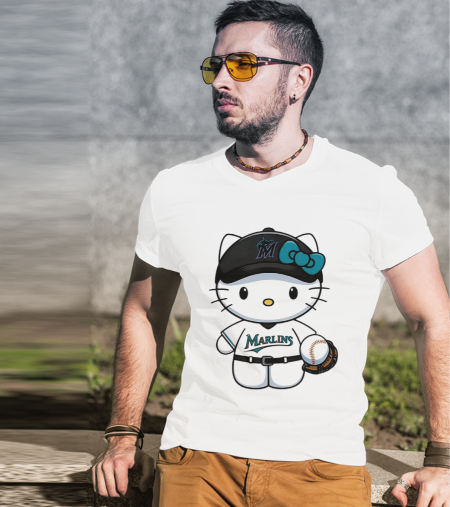 Hello Kitty Miami Marlins MLB Baseball Fan Merchandise T-Shirt