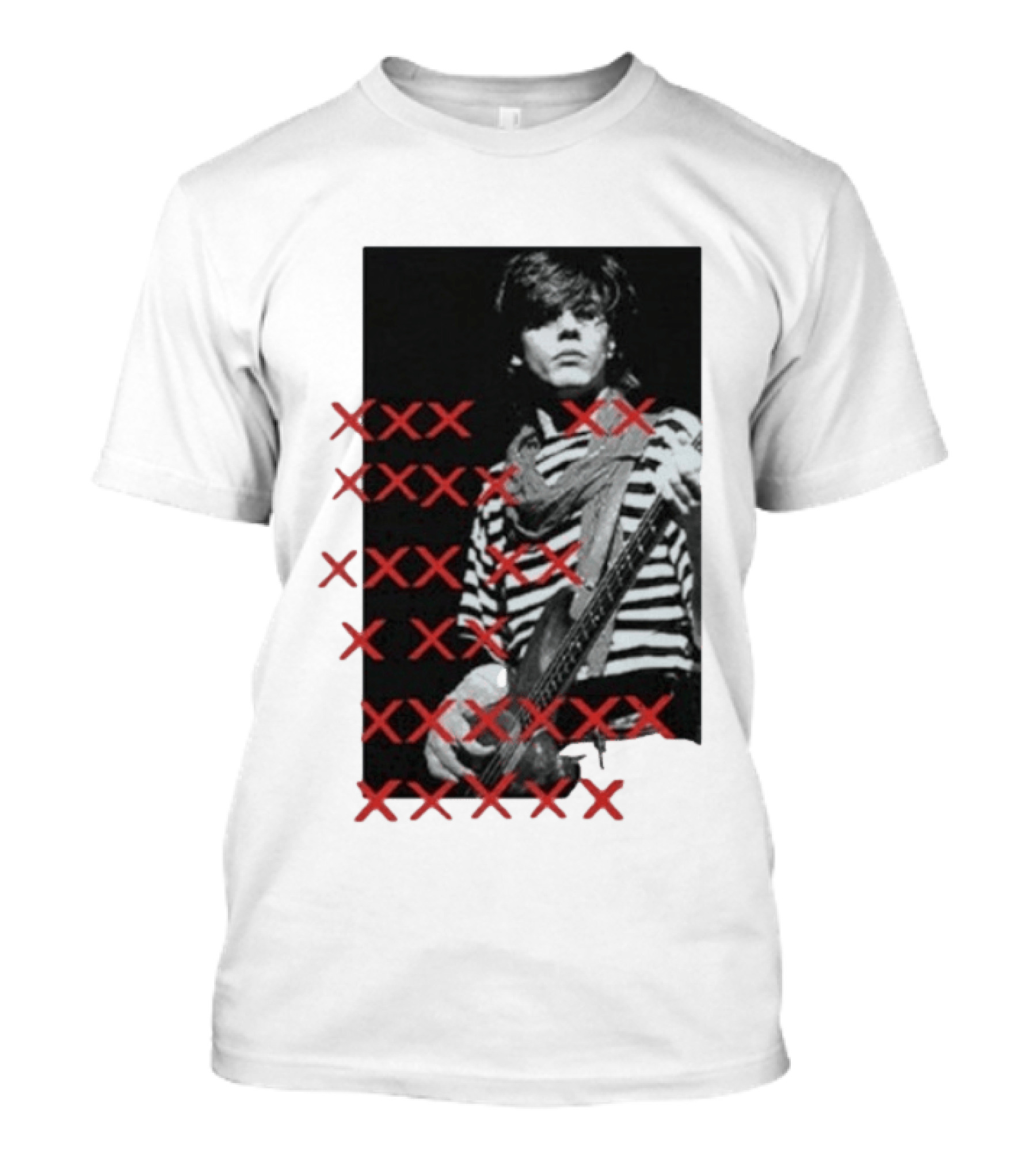 John Taylor X Punk Masters Striped Bass Guitar Image Red XXX Marks T-Shirt