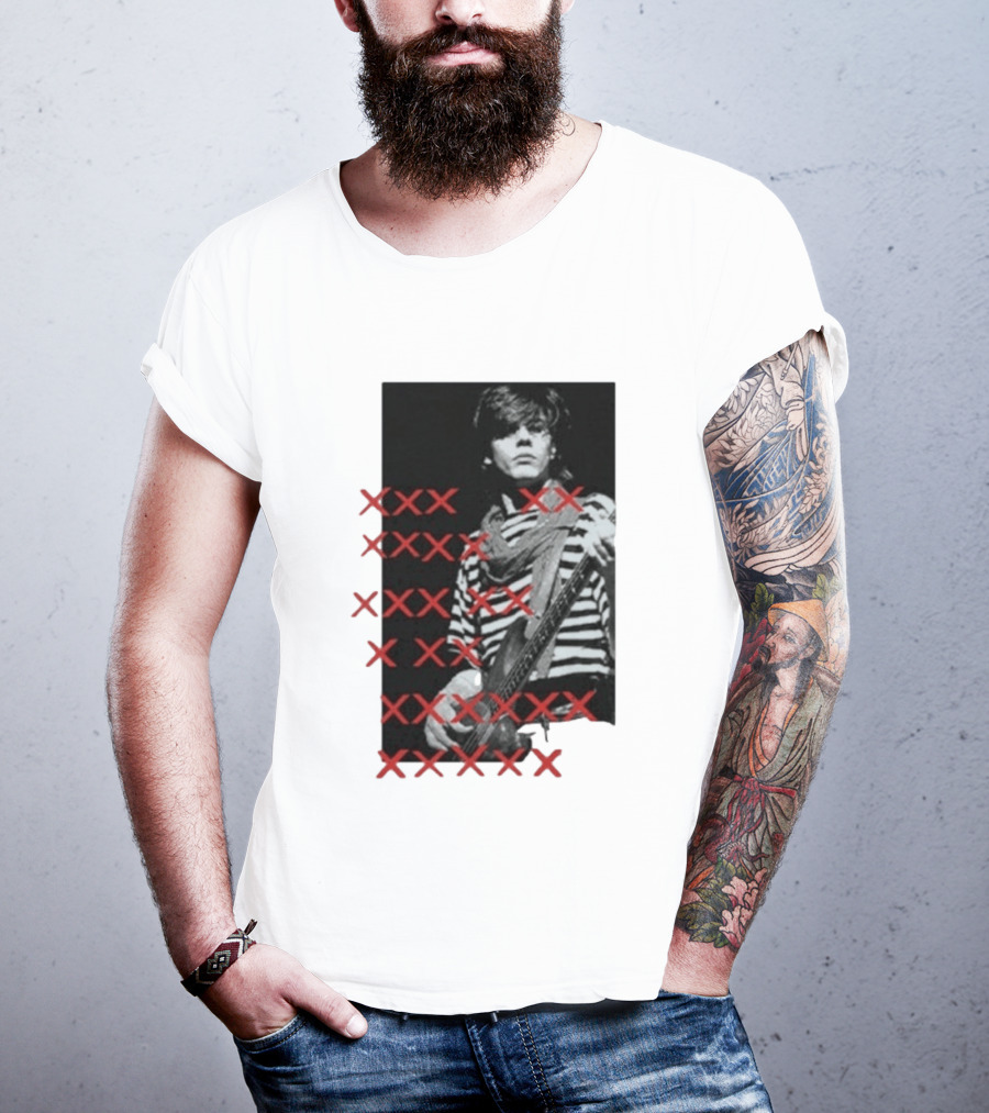 John Taylor X Punk Masters Striped Bass Guitar Image Red XXX Marks T-Shirt