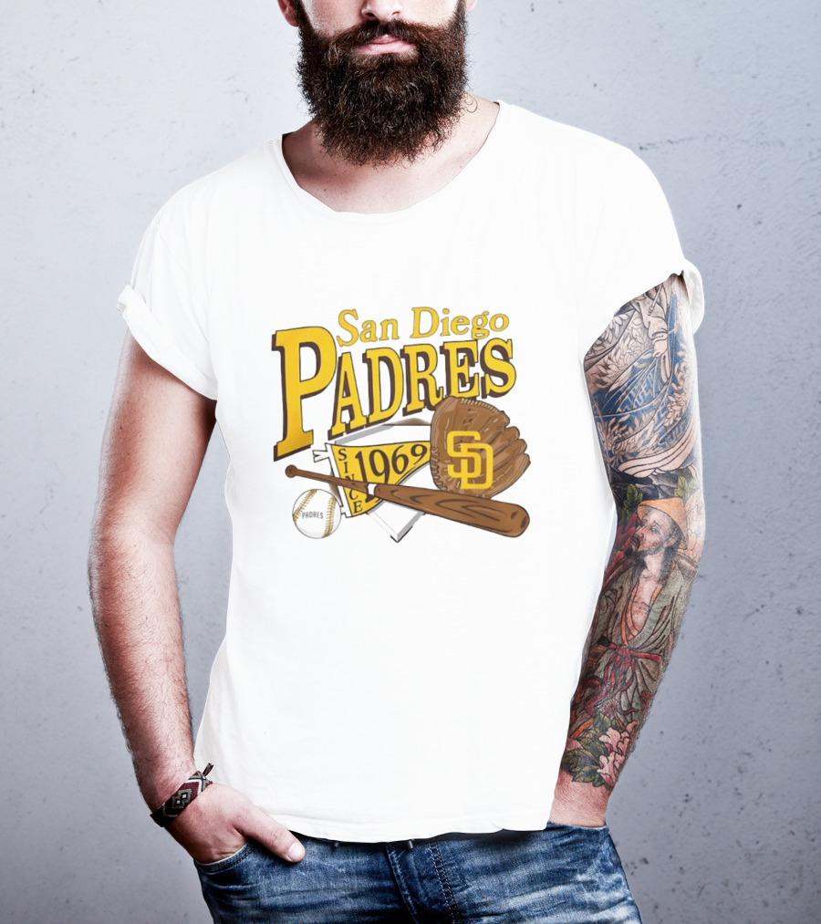 San Diego Padres Baseball Glove Bat Ball Since 1969 T-Shirt