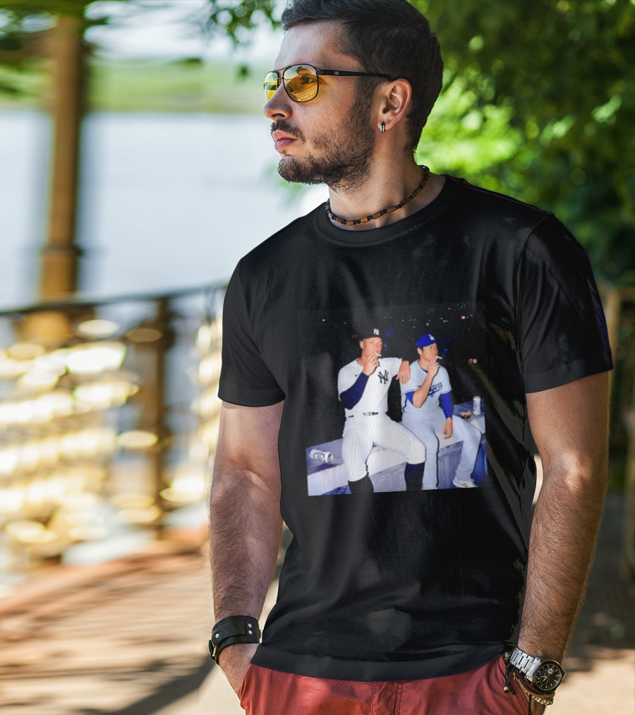 Aaron Judge New York Yankees Shohei Ohtani Los Angeles Dodgers MLB Smoking Scene T-Shirt