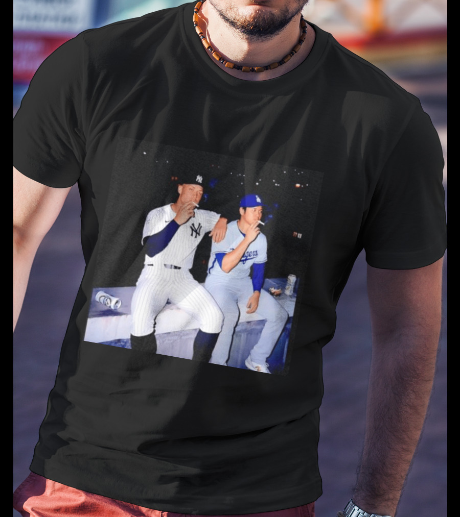 Aaron Judge New York Yankees Shohei Ohtani Los Angeles Dodgers MLB Smoking Scene T-Shirt