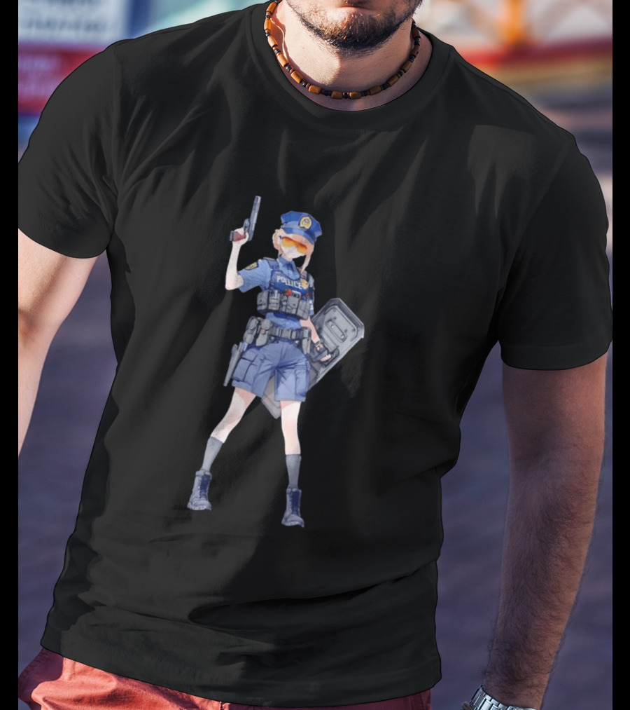Anime Police Officer Tactical Uniform With Handgun T-Shirt