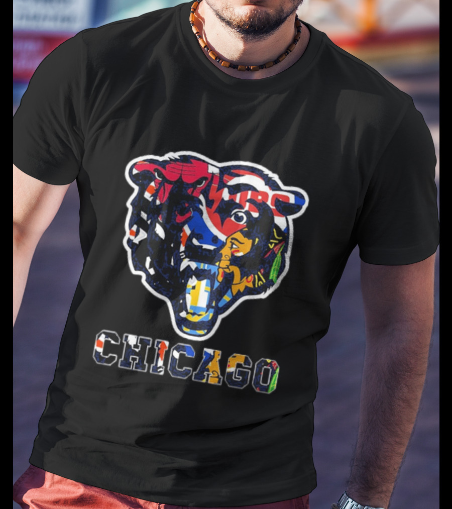 Chicago Bears Cubs White Sox Bulls Blackhawks Fire Sports Mashup T-Shirt