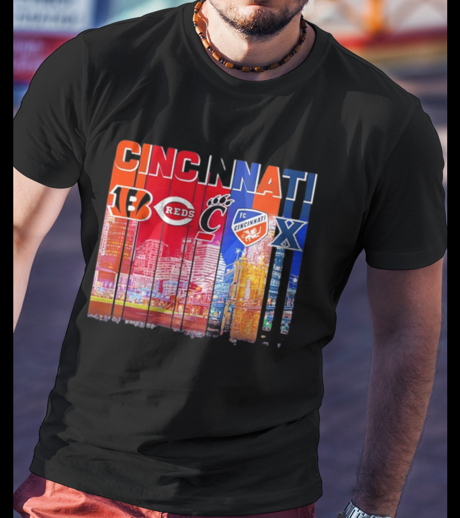 Cincinnati Bengals Reds Bearcats FC Xavier Skyline T-Shirt