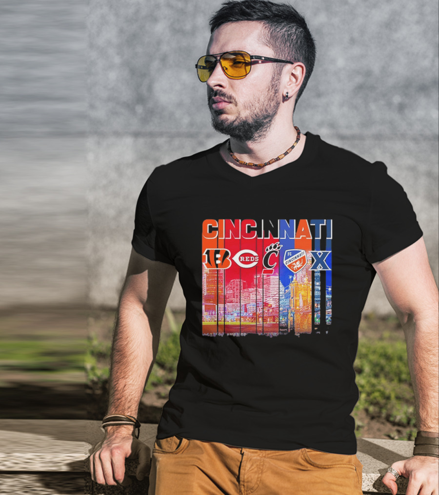 Cincinnati Bengals Reds Bearcats FC Xavier Skyline T-Shirt