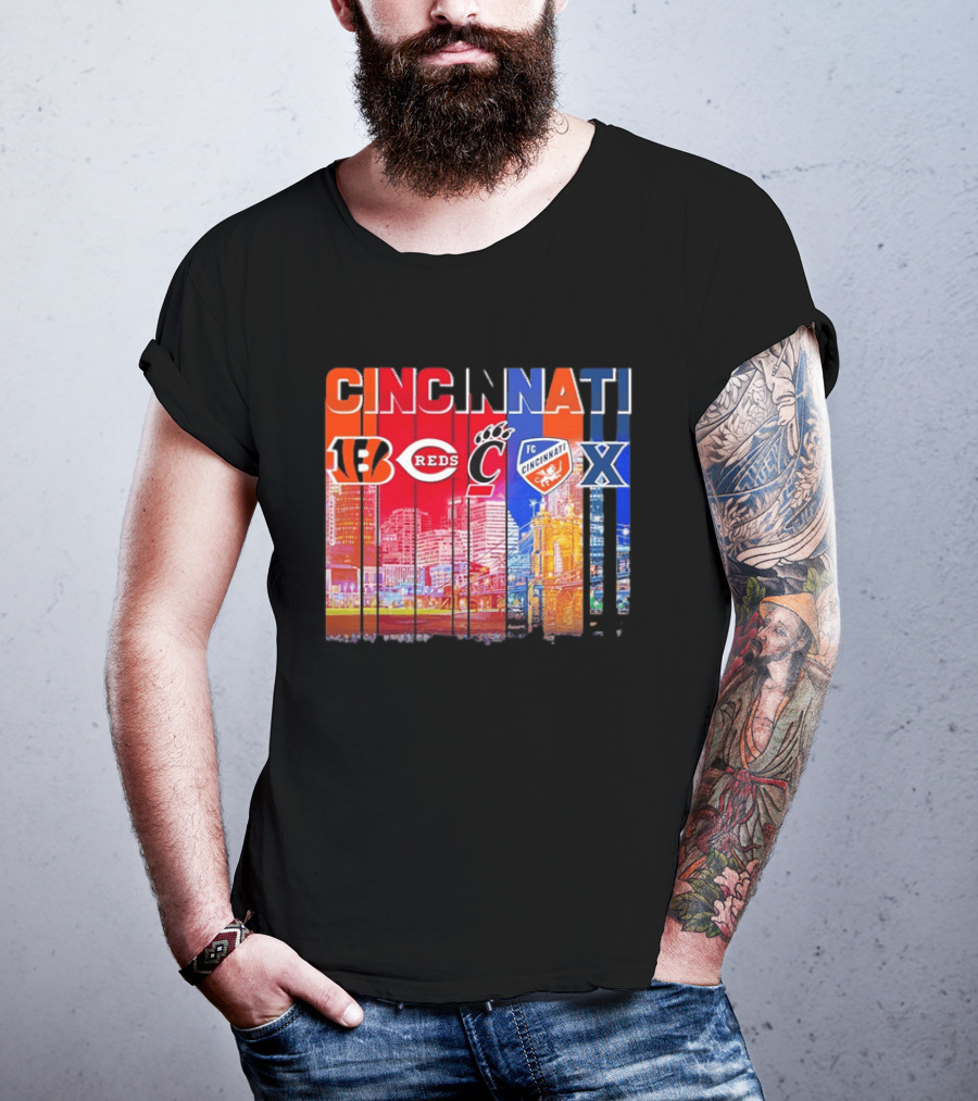 Cincinnati Bengals Reds Bearcats FC Xavier Skyline T-Shirt