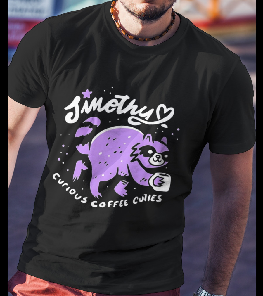 Sinothy Curious Coffee Cuties Purple Raccoon Cup T-Shirt
