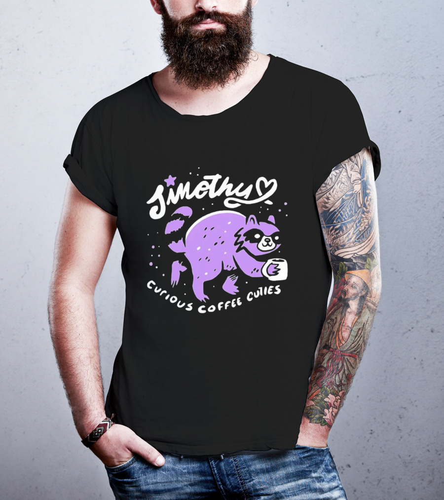 Sinothy Curious Coffee Cuties Purple Raccoon Cup T-Shirt