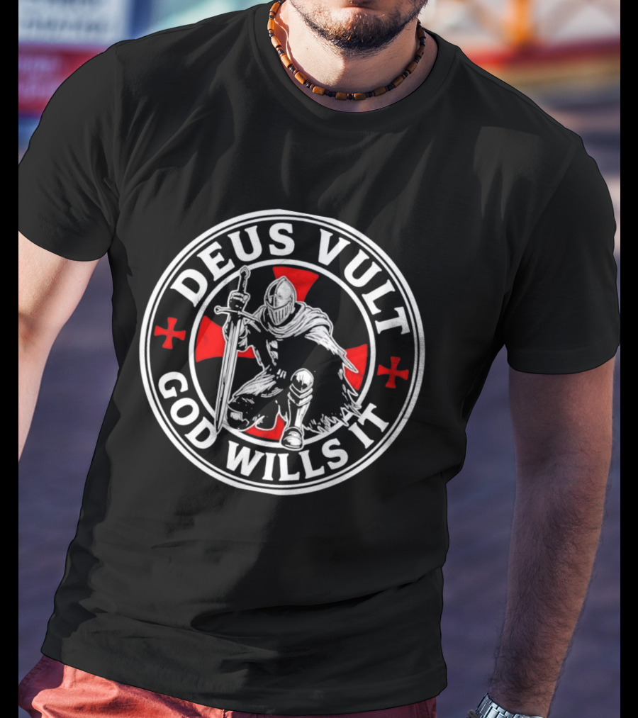 Deus Vult God Wills It Kneeling Knight With Red Cross T-Shirt