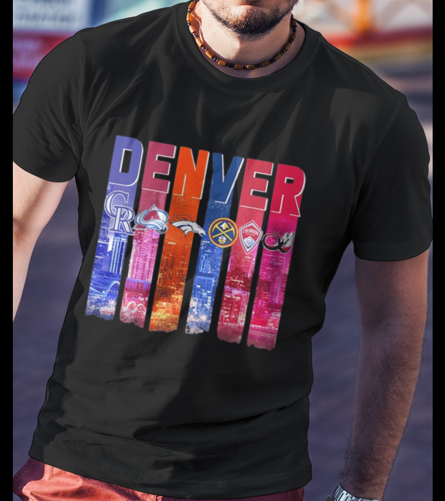 Denver Broncos Nuggets Rockies Avalanche Rapids Pioneers Skyline T-Shirt