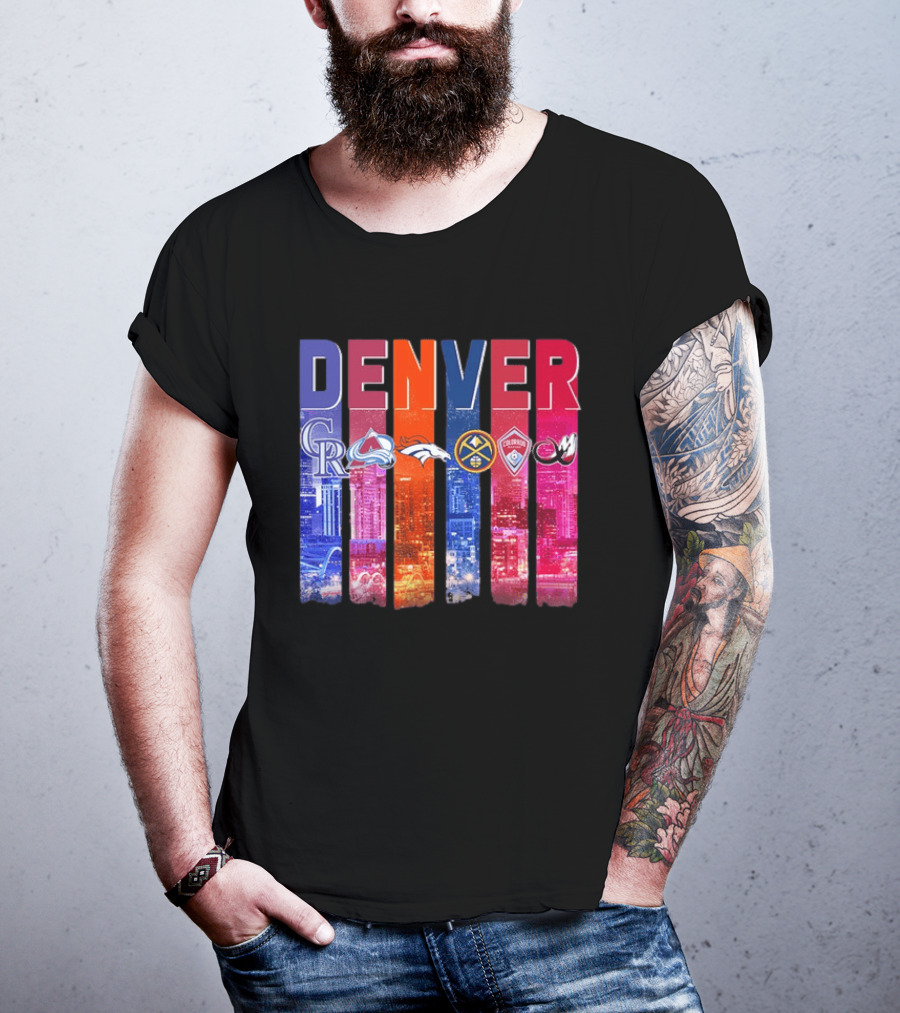 Denver Broncos Nuggets Rockies Avalanche Rapids Pioneers Skyline T-Shirt