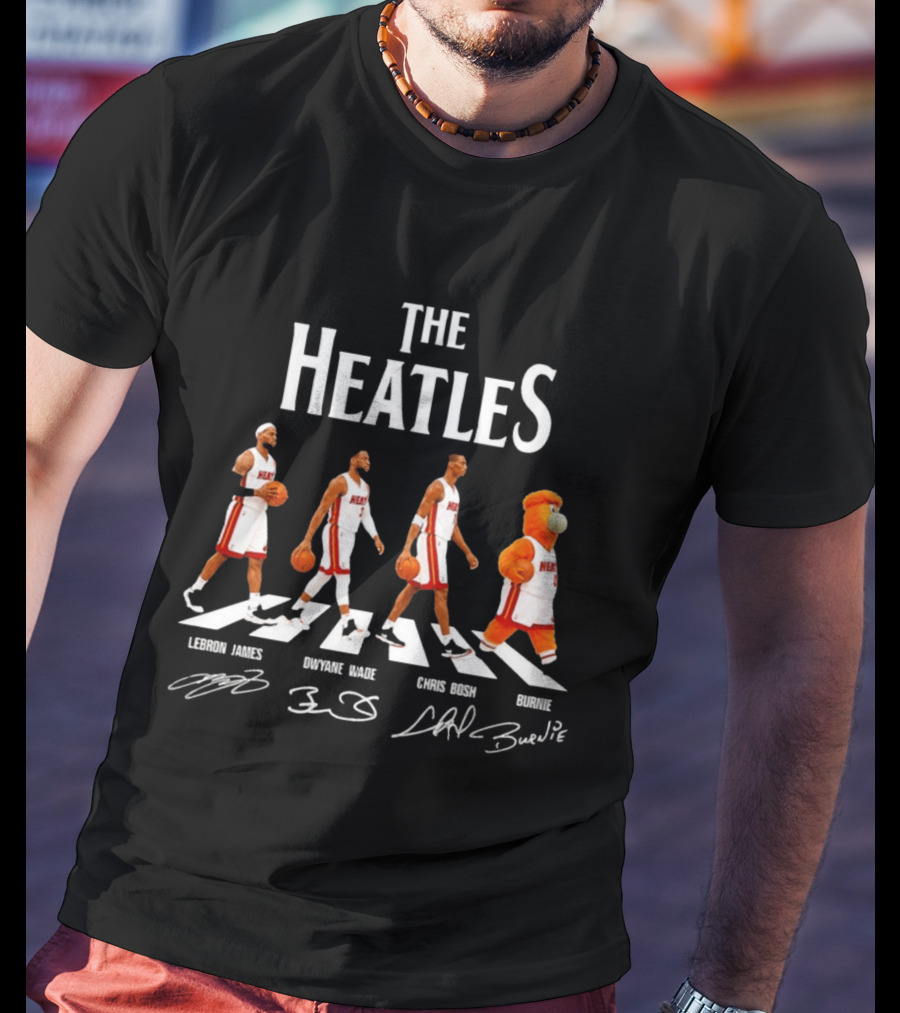 The Heatles Miami Heat Abbey Road LeBron James Dwyane Wade Chris Bosh Burnie NBA Legends T-Shirt