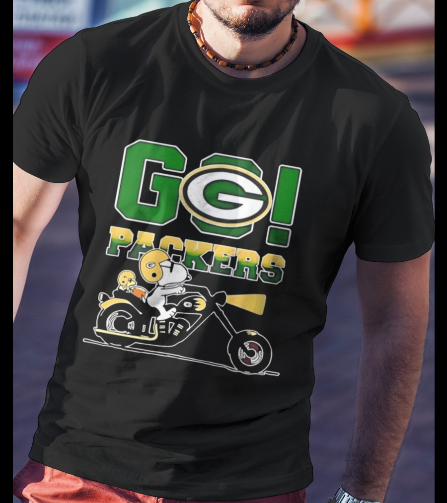 Snoopy Riding Motorcycle Go Packers NFL Fan Celebration T-Shirt