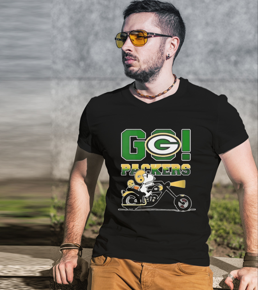 Snoopy Riding Motorcycle Go Packers NFL Fan Celebration T-Shirt