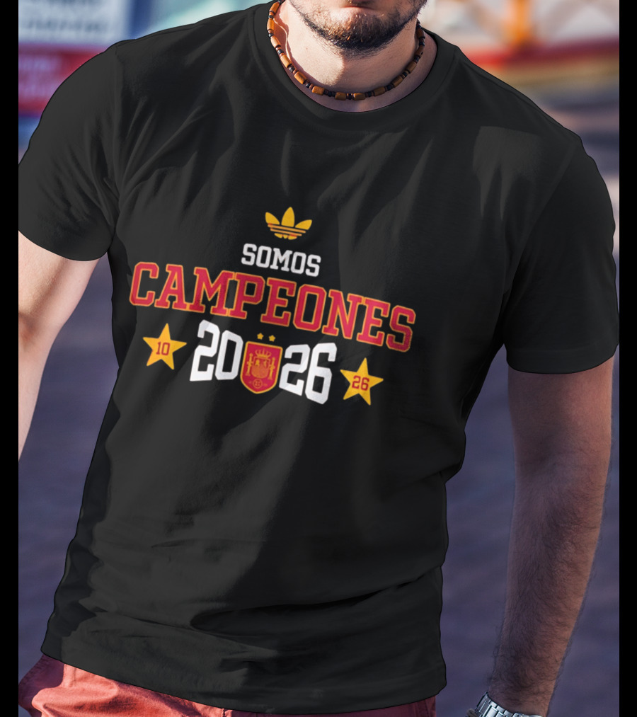 Spain National Team Somos Campeones 2026 Logo Adidas Crest Stars T-Shirt