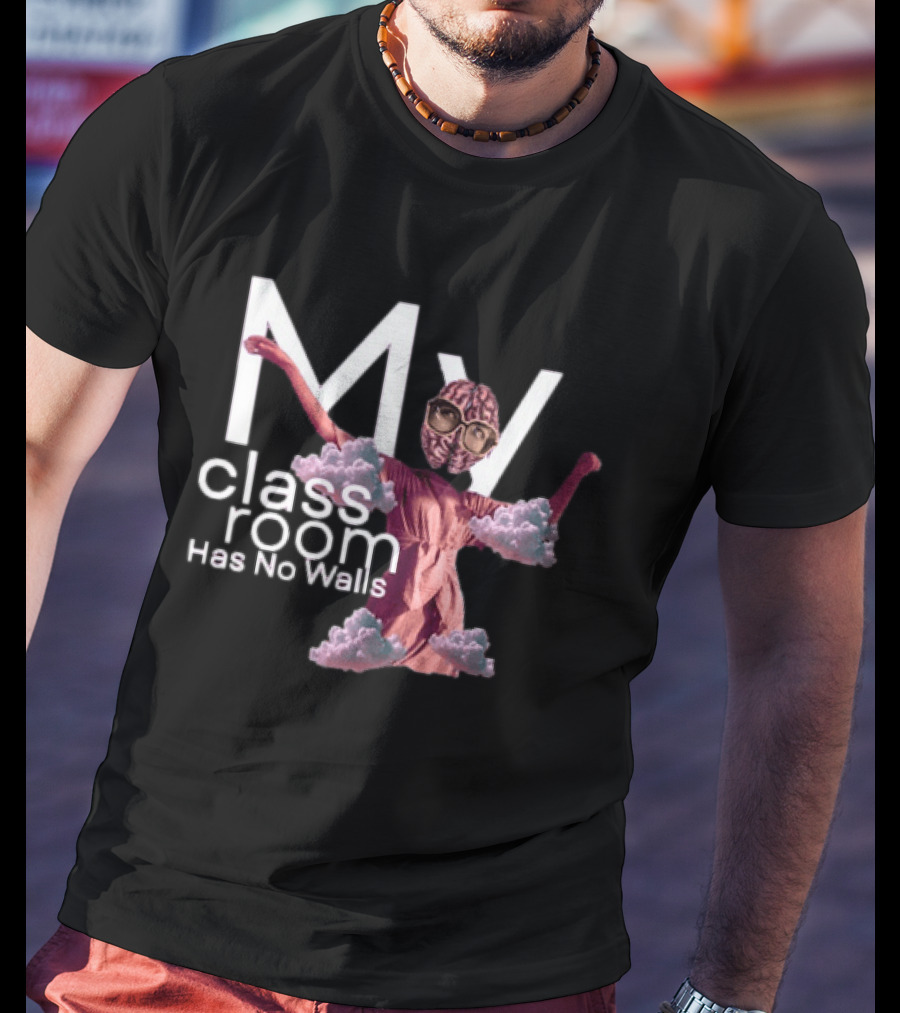 My Classroom Has No Walls Surreal Retro Brain Head Clouds T-Shirt