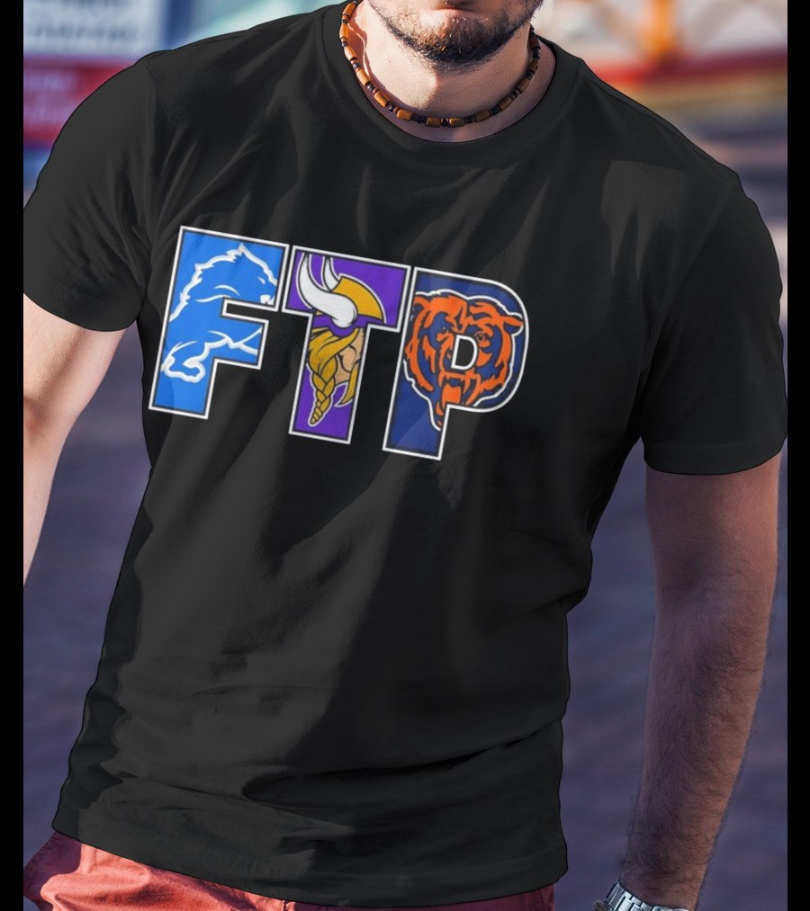 FTP Detroit Lions Minnesota Vikings Chicago Bears Logos T-Shirt